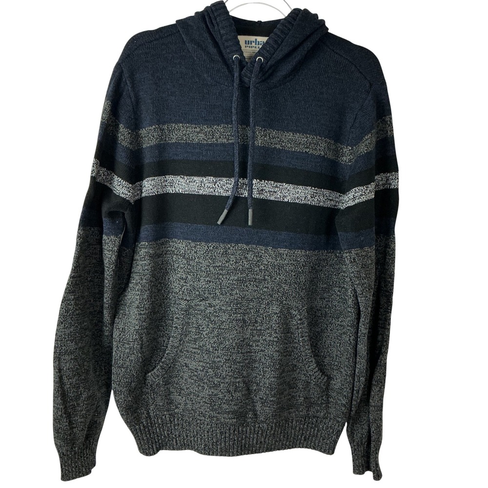 Urban Pipeline Sweater Hoodie Mens XL Navy Blue Striped Knit Pullover